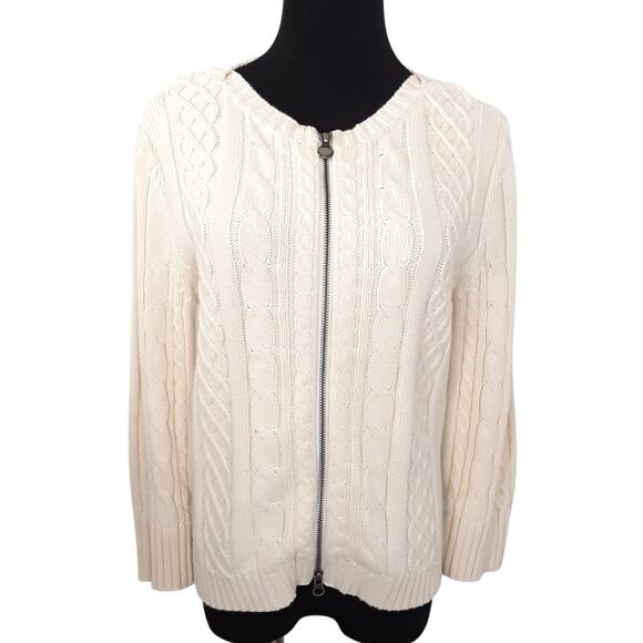 Vintage 90s Cable Knit Sweater Full Zip Aran Jumper Y2K Preppy M Ralph Lauren - Picture 1 of 11